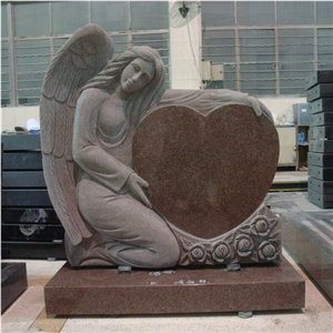 Chinese Mahogany Granite Monument Angel Tombstone with Heart