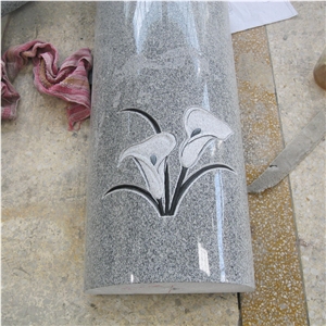 G633 Granite Germany Upright Gravestone Lily Carvings Monuments