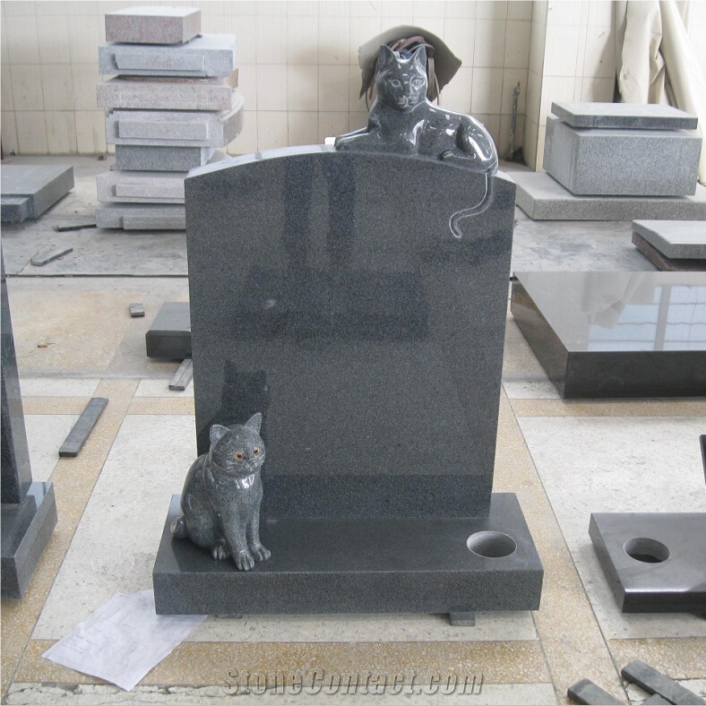 G654 Grey Grante Cat Carving Monument Design