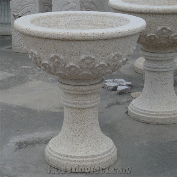 G682 Natural Stone Caving Flower Pot for Garden Decoration