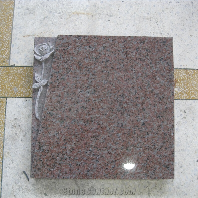 Granite Slant Cemetery Markers with Rose Carving