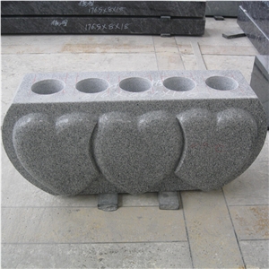 Granite Stone Cemetery Triple Heart Flower Holders