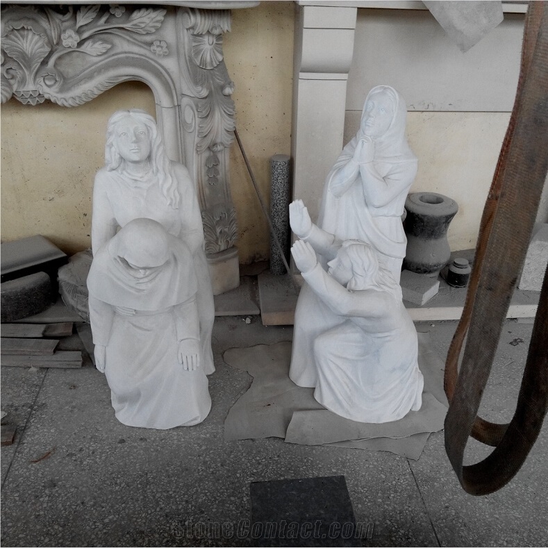 Hand Carved Guangxi White Marble Sculpture Cemetery Statues Monumental Sculptures