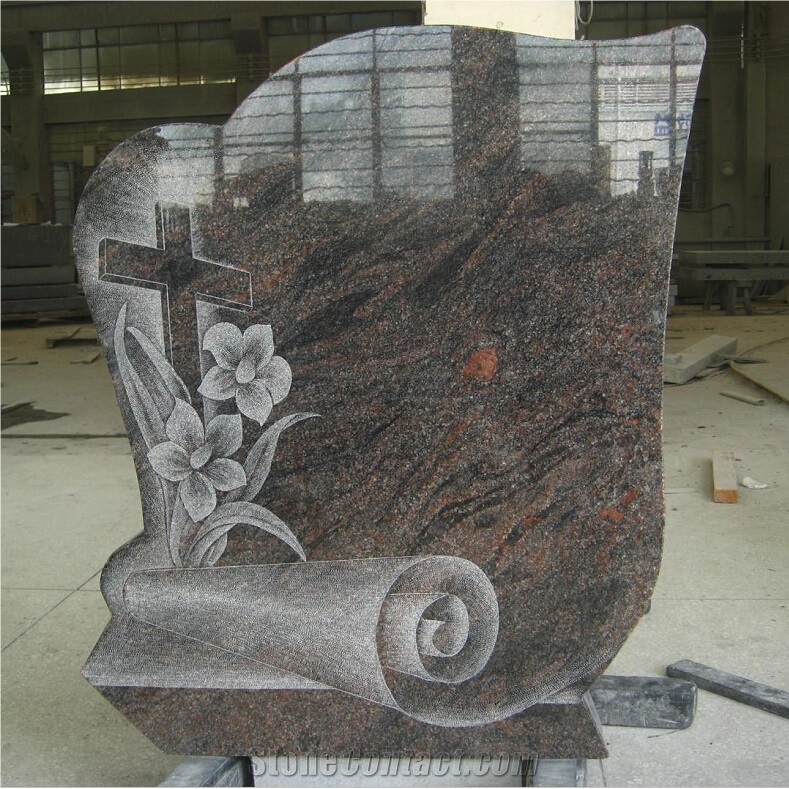 Himalaya Blue Granite Headstone with Cross
