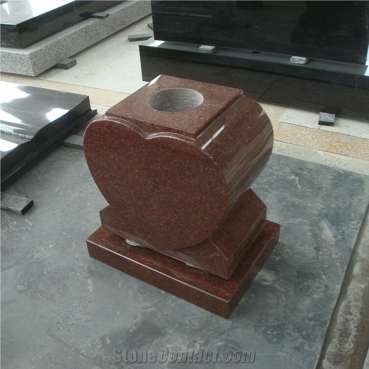 Indian Ruby Red Granite Heart Design Flower Vases