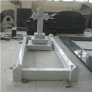 Italian Carrara White Marble Tombstones Cross Design Headstones