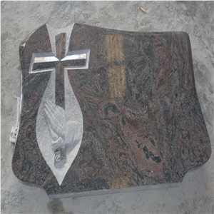 Paradiso Granite Praying Hands Carving with Cross Gravestone