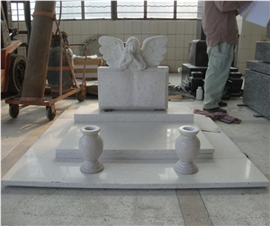 Pearl White Granite Angel with Book Monuments