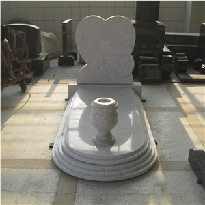 Pearl White Granite Heart Shaped Tombstones with Flower Vase