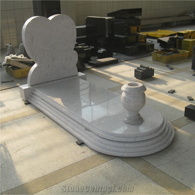 Pearl White Granite Heart Shaped Tombstones with Flower Vase