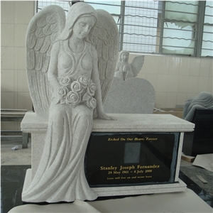 Pearl White Granite Sitting Angel Tombstone Bench Monuments