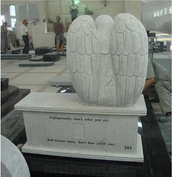 Pearl White Granite Sitting Angel Tombstone Bench Monuments