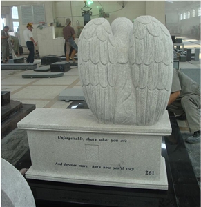 Pearl White Granite Sitting Angel Tombstone Bench Monuments