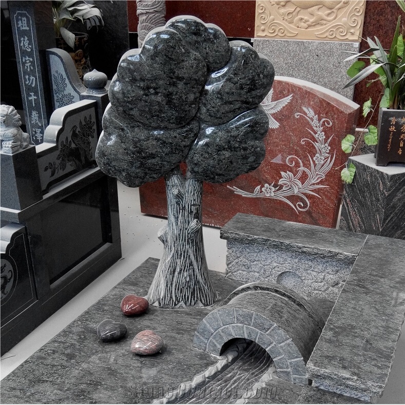 Polished Green Granite Tree Design Tombstones