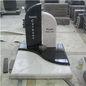 Shanxi Black Granite + White Granite Monument, German Style Upright Grave Stone