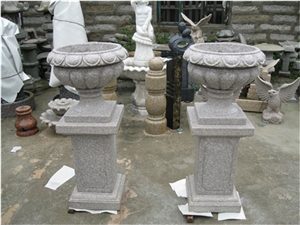 Western Design China Grey Granite Flower Pots with Beautiful Carving