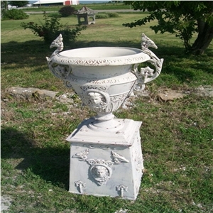 Western Design White Marble Flower Pots with Beautiful Carving