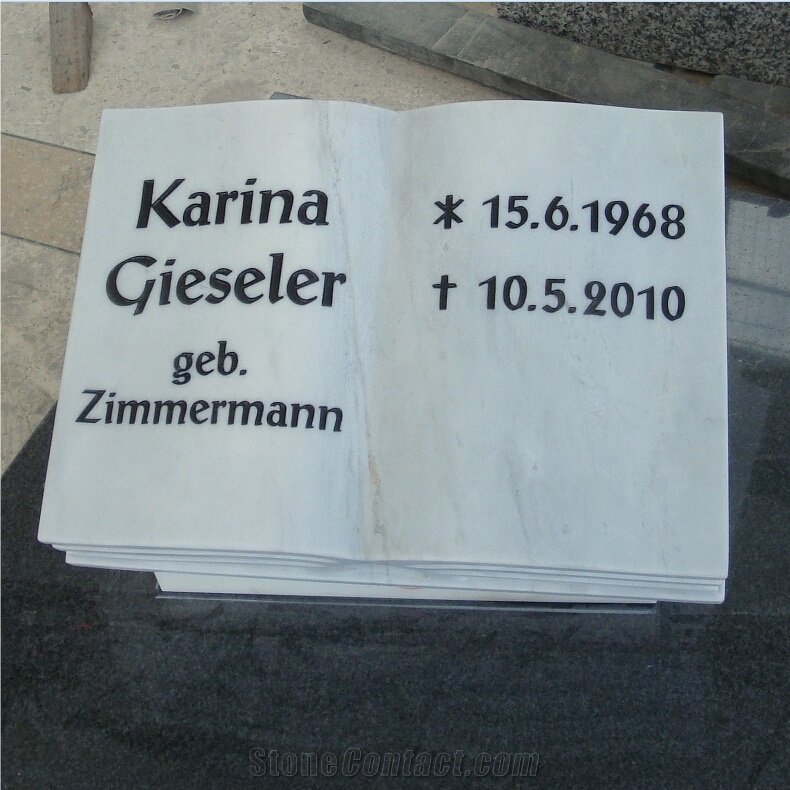 White Marble Stone Bible Book Shape Lying Grave Stone