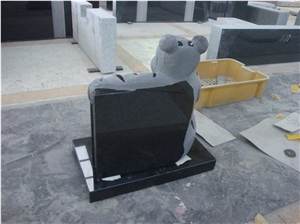 Children Headstone Granite Monument with Bear Statue, Black Granite Monument & Tombstone