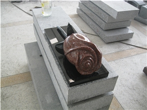 Red Granite 3d Rose Flower Carving Headstone & Tombstone & Monument