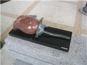 Red Granite 3d Rose Flower Carving Headstone & Tombstone & Monument