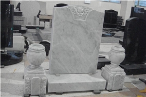 White Marble Headstone with Vases, White Marble Monument & Tombstone