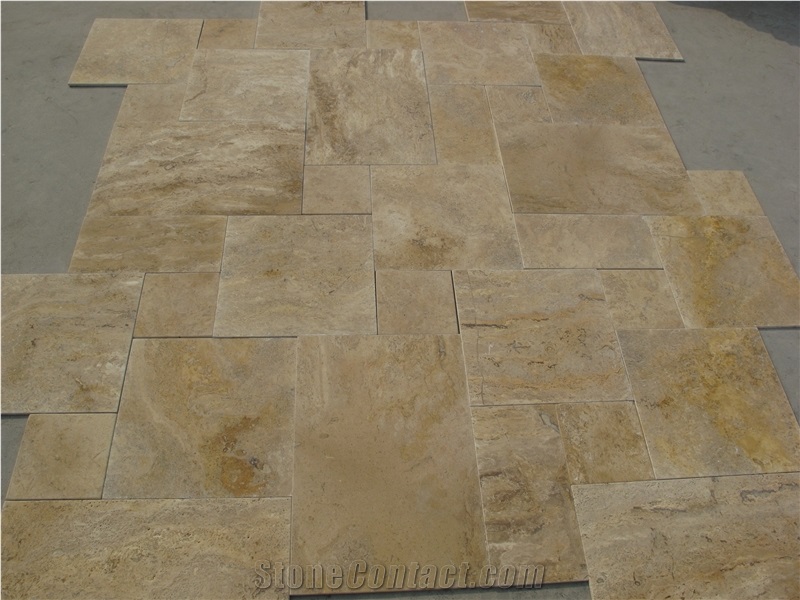 Antique Melange Travertine French Pattern Set 4 Sizes Slabs & Tiles, Classic Travertine Slabs & Tiles