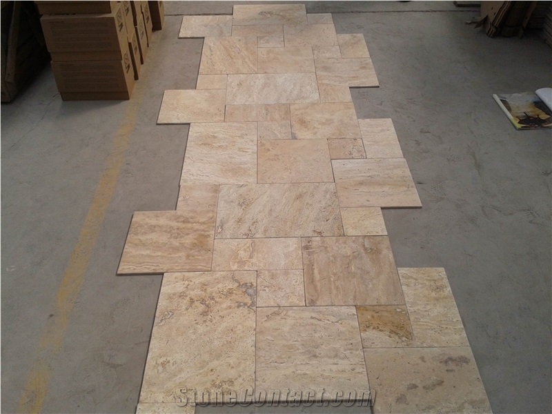 Antique Melange Travertine French Pattern Set 4 Sizes Slabs & Tiles, Classic Travertine Slabs & Tiles
