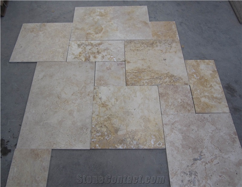Antique Melange Travertine French Pattern Set 4 Sizes Slabs & Tiles, Classic Travertine Slabs & Tiles