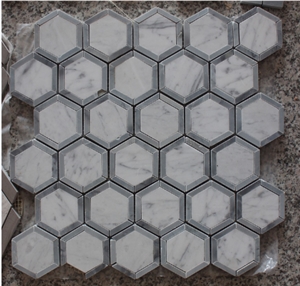 Carrara White Marble + Moon Stone Joint Tight Special Hexagon Mosaic Polish Carrara White Marble + Moon Stone Joint Tight Special Hexagon Mosaic Polish