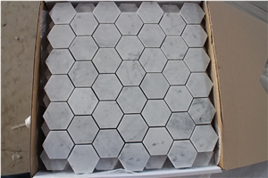 Hexagon Mosaic, Carrara White Hexagon Mosaic,White Marble Mosaic