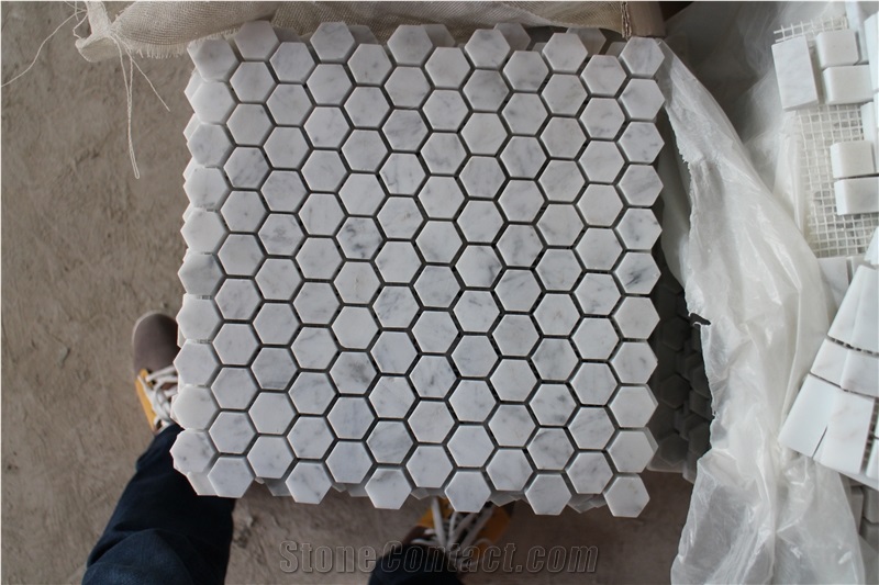 Hexagon Mosaic, Carrara White Hexagon Mosaic,White Marble Mosaic