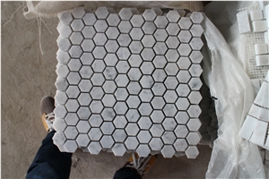 Hexagon Mosaic, Carrara White Hexagon Mosaic,White Marble Mosaic