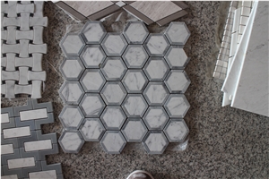 Hexagon Mosaic, Carrara White Hexagon Mosaic,White Marble Mosaic