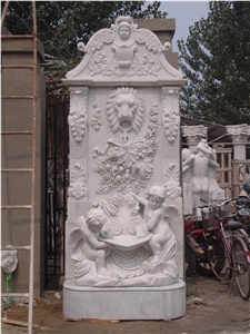 Lion Mounted Fountains,Lion Fountain,Lion Head Fountain,White Marble Water Fountain,Wellest Exterior Water White Marble Fountain,Garden Fountain,Carved Sculpture Fountain