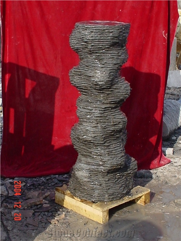 Modern Style Fountain, Black Granite Sculpture & Statue