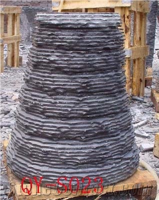 Modern Style Fountain, Black Granite Sculpture & Statue