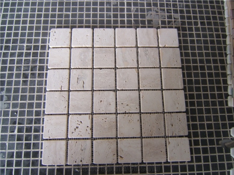 White Travertine Mosaic,Mosaic Tile,Tumbled Mosaic,Wall Mosaic,Mosaic Pattern,Honed Mosaic,Polished Mosaic,Chipped Mosaic Tile