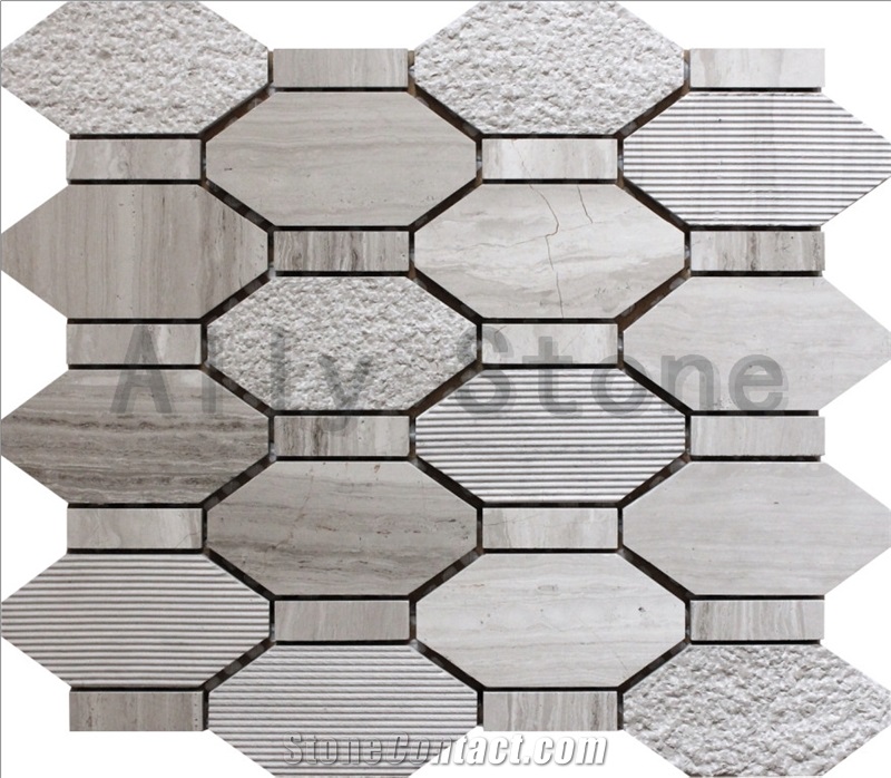 White Wooden Marble Lantern Shape Texture Mosaics