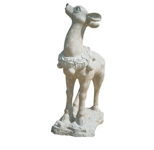 Natural G682 Yellow Granite Hand-Carved Landscape Deer Sculptures, G682 Granite Sculpture & Statue