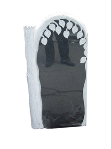 Shanxi Black Granite Monuments Withe Birch Tree Carving, Absolute Black Ruasian Style Engraved Tombstone