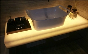 Melt Crystal Jadetranslucent Decorative China White Artificial Onyx Tiles & Slabs for Bath Tops