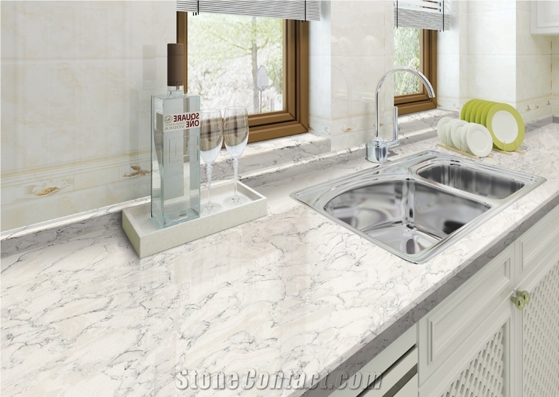 Lg White with Grey Moving Veins Quartz Stone Tiles & Slabs
