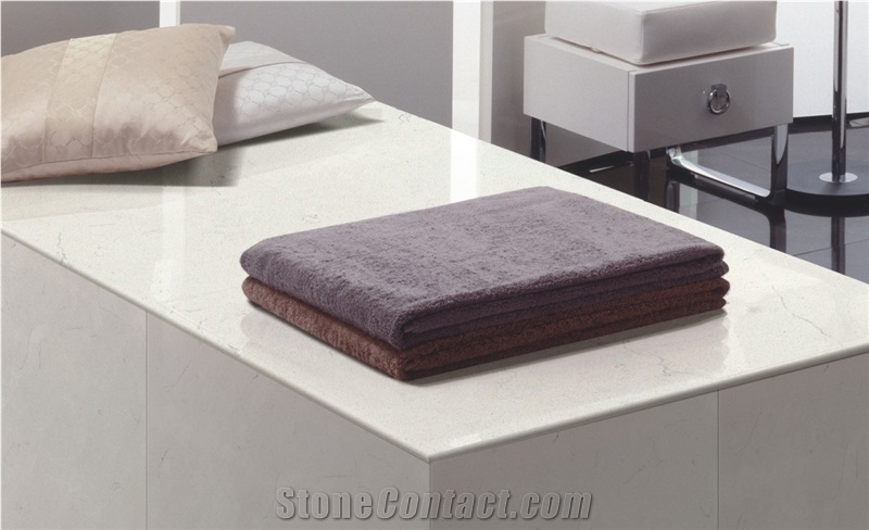 White with Grey Moving Veins Quartz Stone Tiles & Slabs,White Engineered Stone