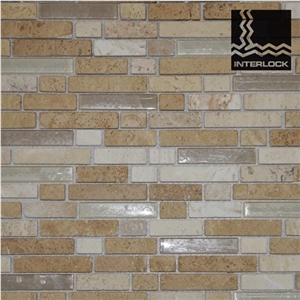 Ambiente Cream Marble and Glass Mix Brick Mosaic