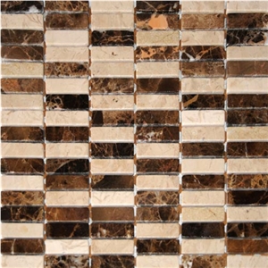 Castanho Imperador Escuro Marble and Crema Marfil Marble Stick Mosaic