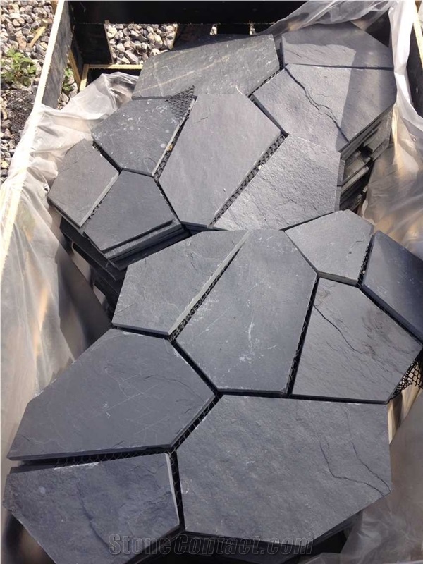 Black Slate Irregular Flagstones, Flagstone Road Paving