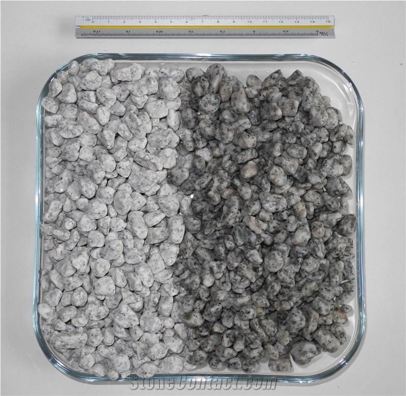 Granite Pebbles with Black Spots,Ball-Milled, G359 White Granite Pebble & Gravel