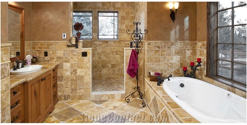 Gold Travertine Honed Filled Bathroom