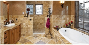 Gold Travertine Honed Filled Bathroom